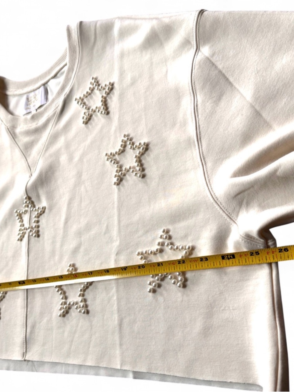 Simply Southern Pearl Star Cropped Sweatshirt Cream Medium Embellished Modal - Picture 9 of 10